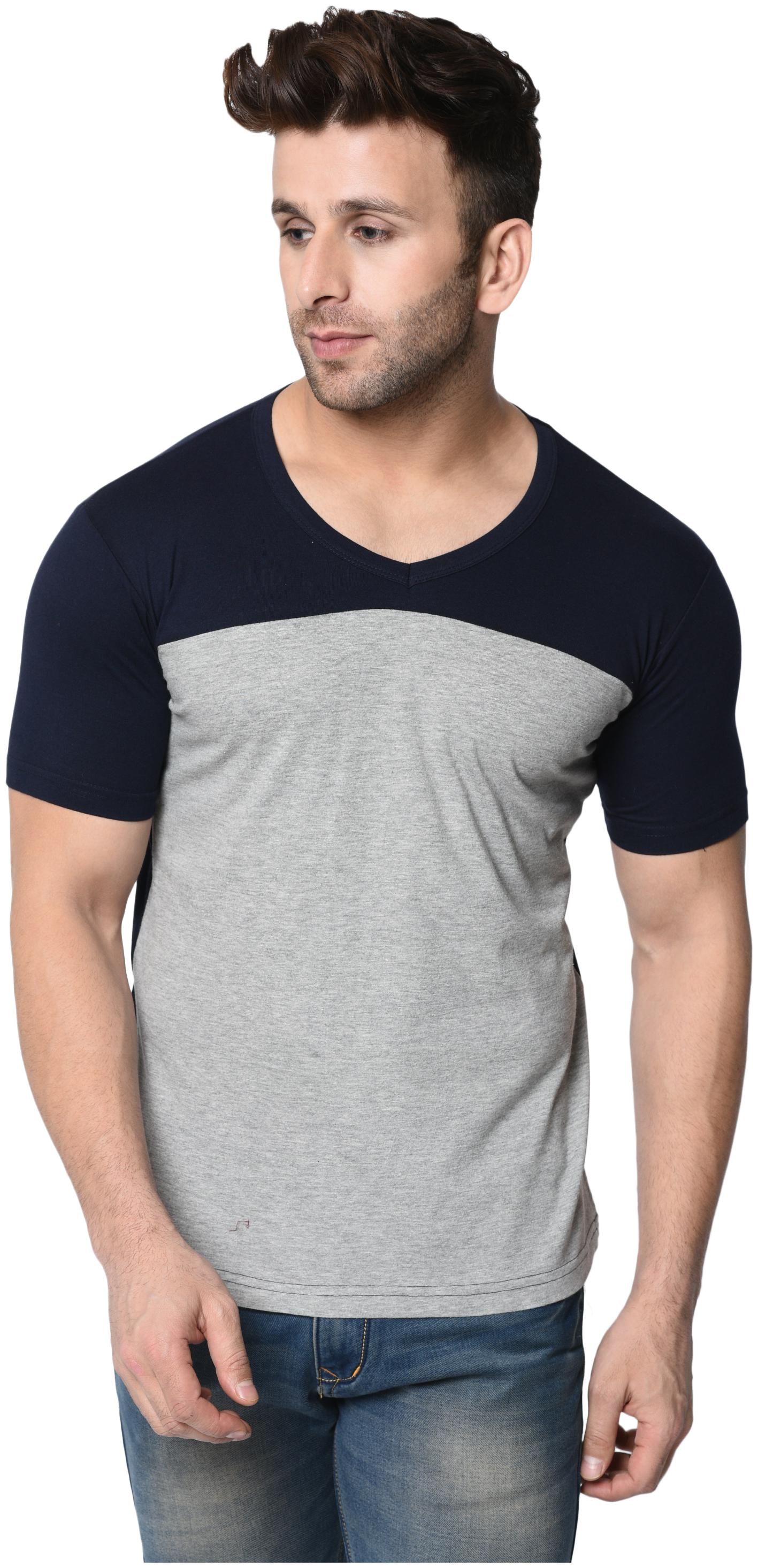 

Bi fashion Men Half Sleeves Color Blocked T-shirts Blue and grey