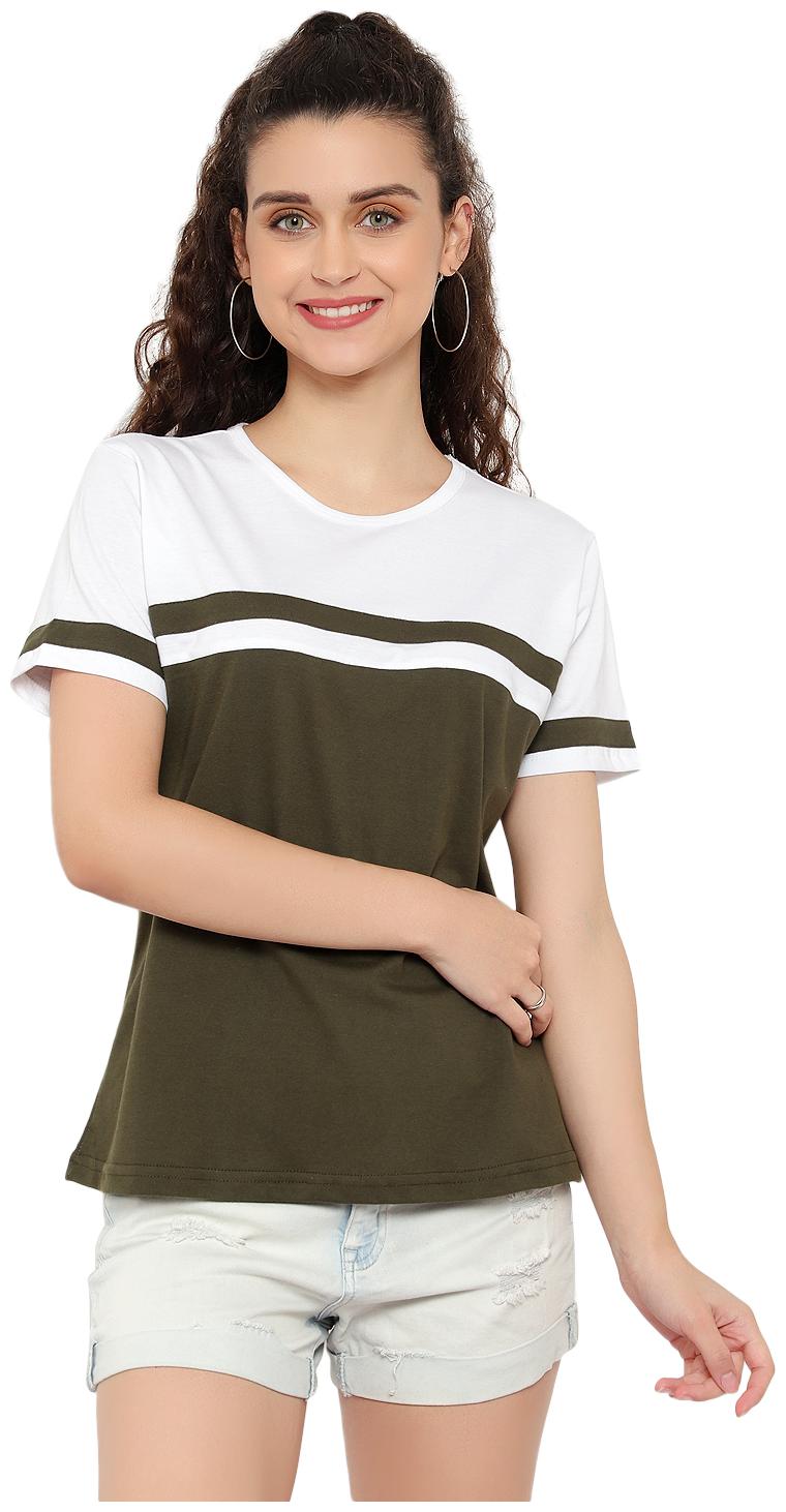 

Bi Fashion Women Olive Cotton Colorblocked T Shirt