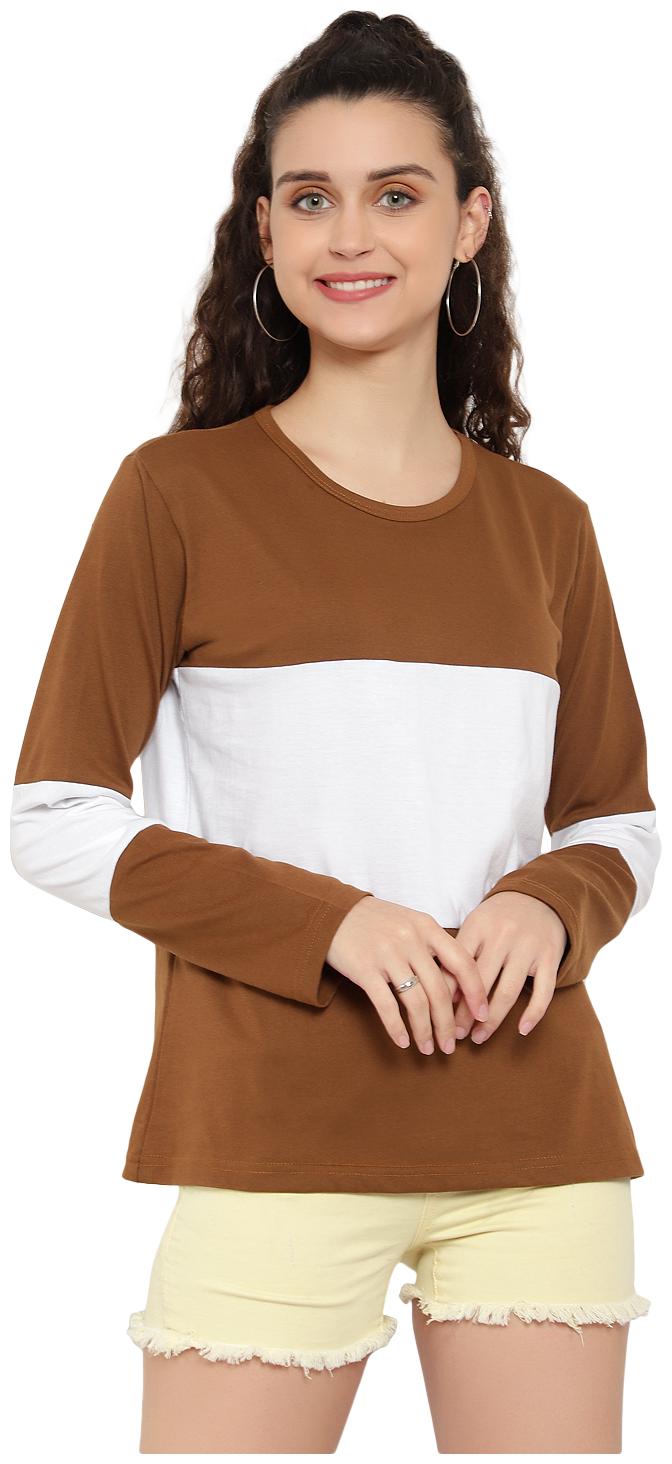 

Bi Fashion Women Brown White Regular fit Round neck Cotton T shirt