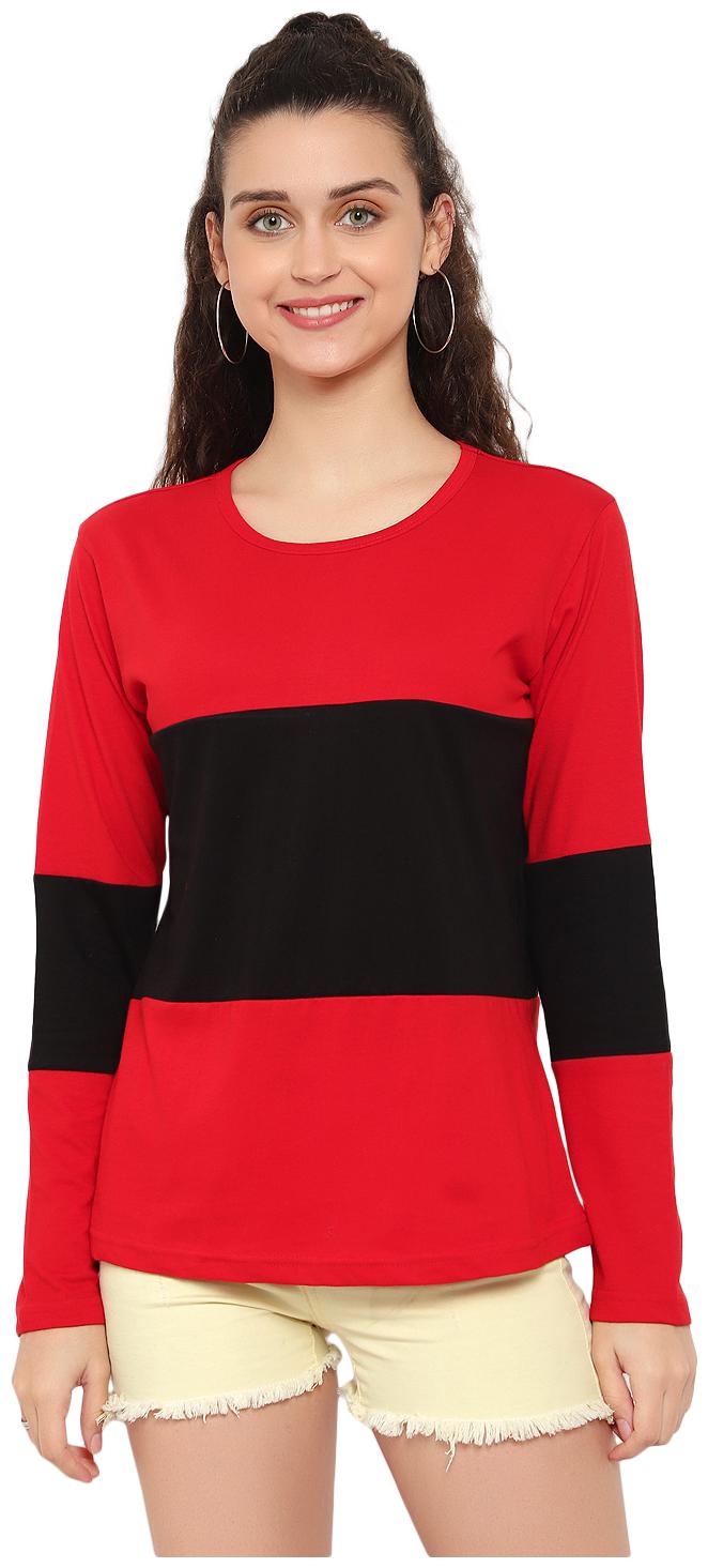 

Bi Fashion Women Red Black Regular fit Round neck Cotton T shirt
