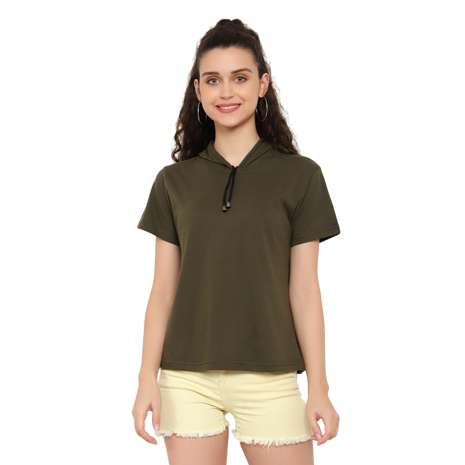 

Bi Fashion Women Cotton Solid Regular Fit T Shirt (Olive)