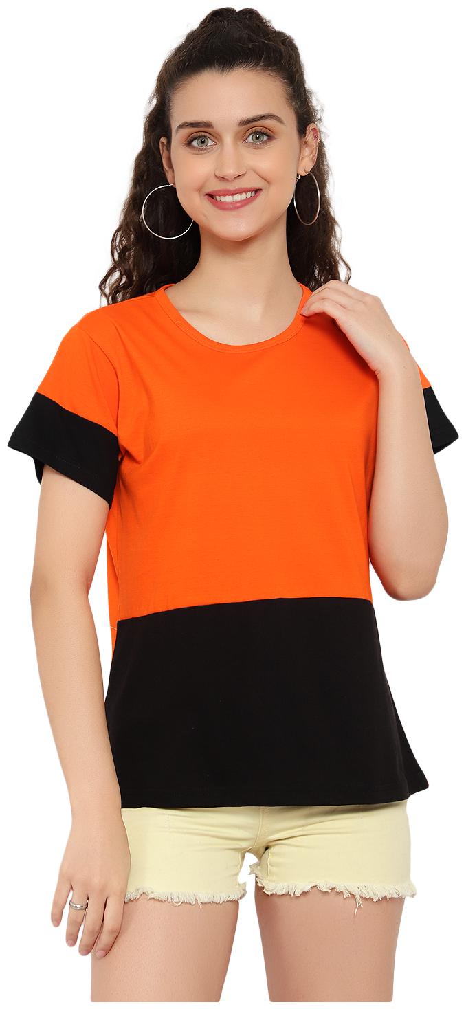 

Bi Fashion Women Orange Black Regular fit Round neck Cotton T shirt