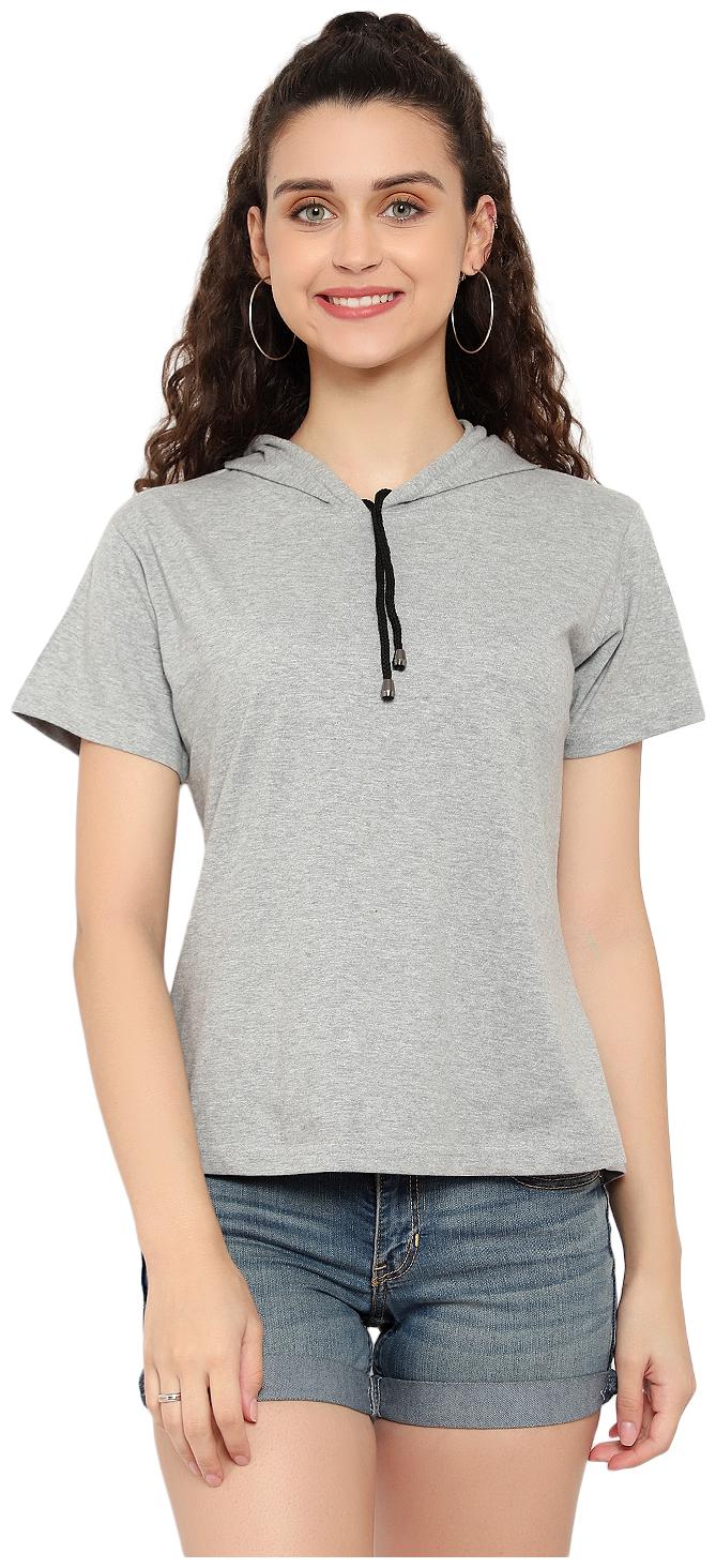 

Bi Fashion Women Grey Regular fit Hooded Cotton T shirt