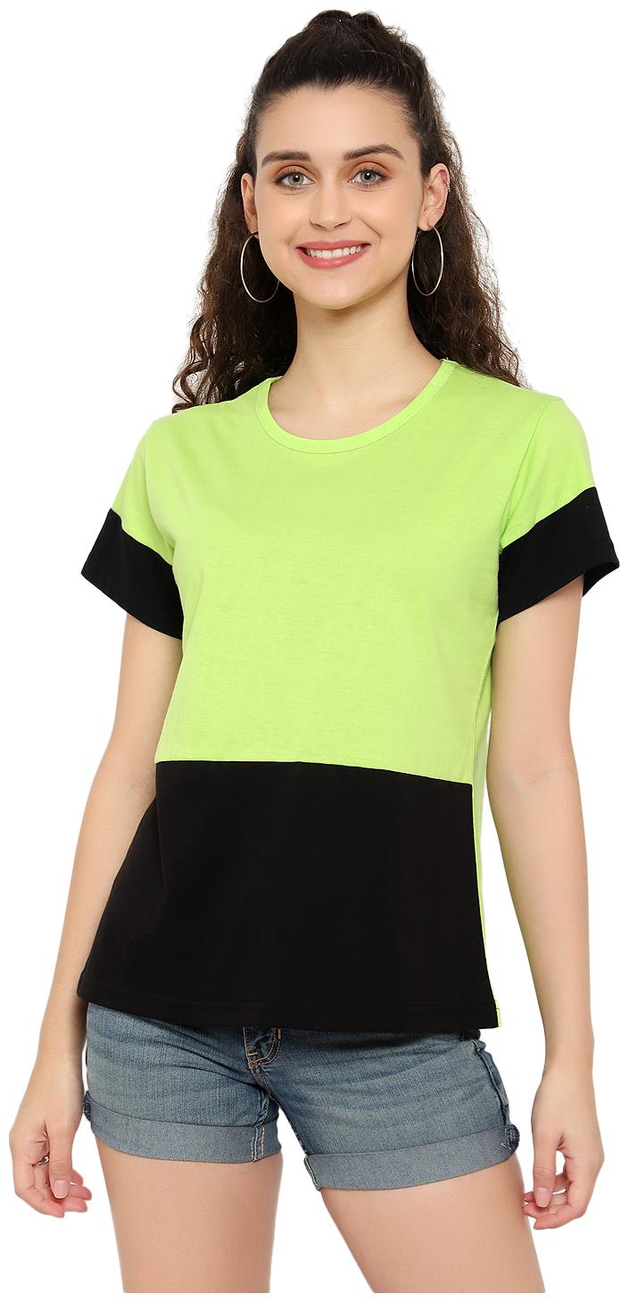 

Bi Fashion Women Green Black Regular fit Round neck Cotton T shirt