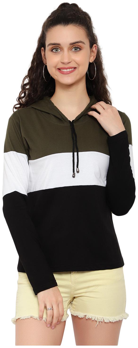 

Bi Fashion Women Multi Regular fit Hooded Cotton T shirt