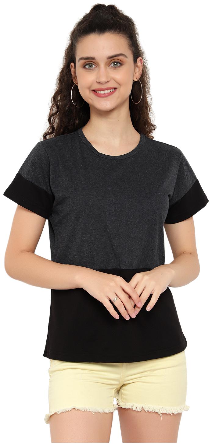 

Bi Fashion Women Grey Black Regular fit Round neck Cotton T shirt
