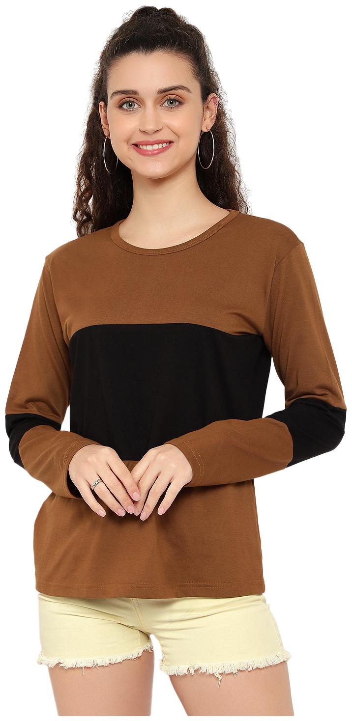 

Bi Fashion Women Brown Black Regular fit Round neck Cotton T shirt