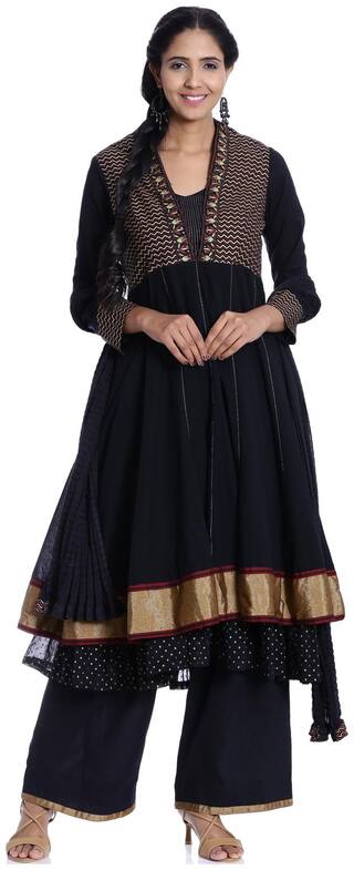 BIBA Black Cotton Anarkali Suit