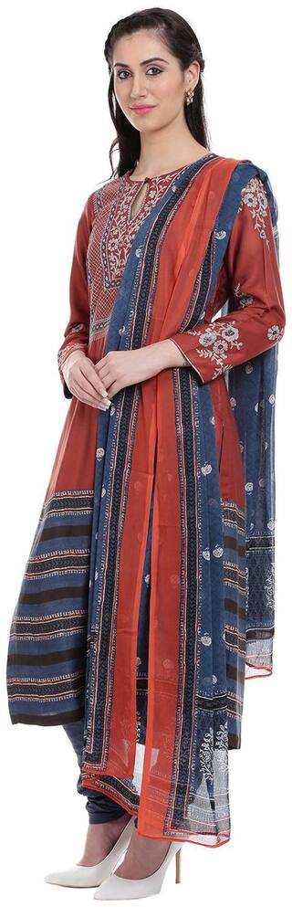 BIBA Brown Straight Viscose Suit Set