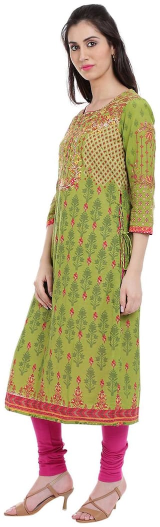 BIBA Women Green Printed Straight Kurti