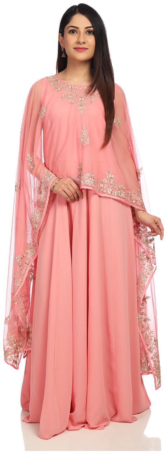 

BIBA Light Pink Art Silk Cape Suit