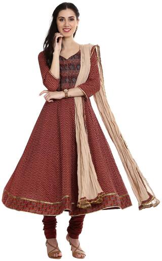 BIBA Maroon Cotton Anarkali Suit