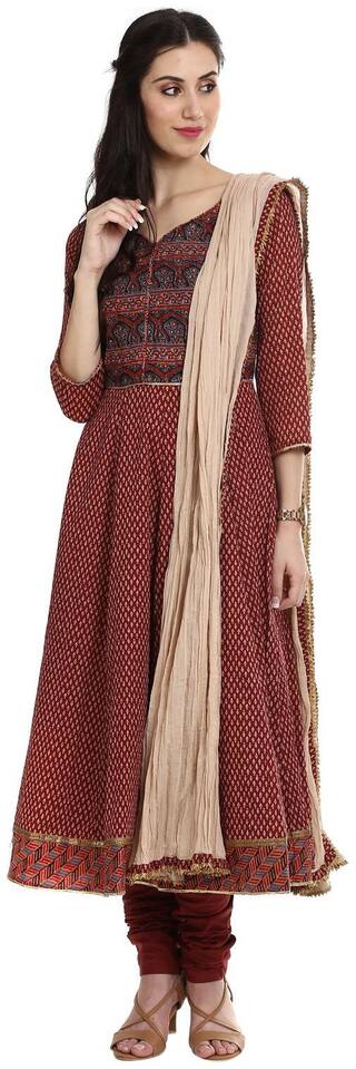 BIBA Maroon Cotton Anarkali Suit