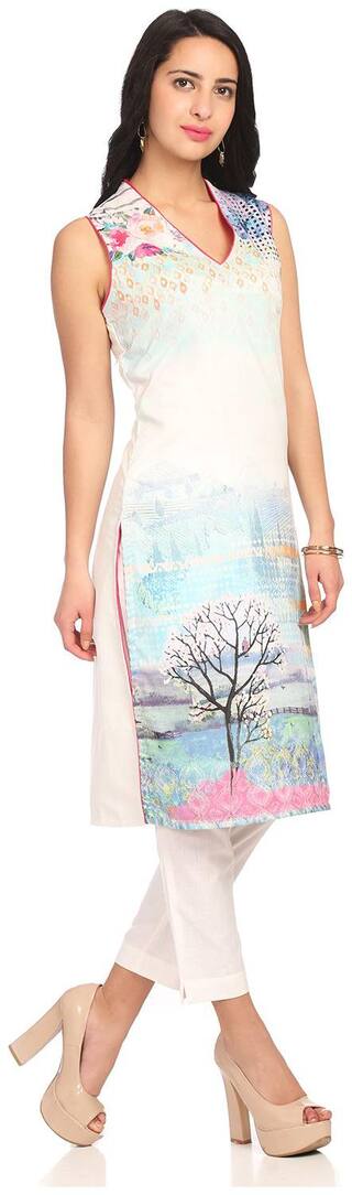 BIBA Women White Printed Straight Kurta