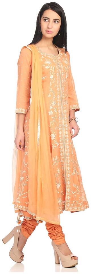 BIBA Women Turquoise Printed Straight Kurta With Churidar And Dupatta