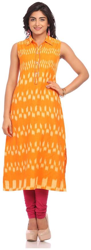 BIBA Women Yellow Solid Straight Kurti