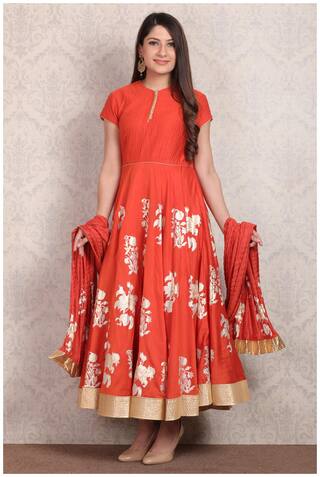 BIBA Orange Cotton Silk Anarkali Suit by Rohit Bal