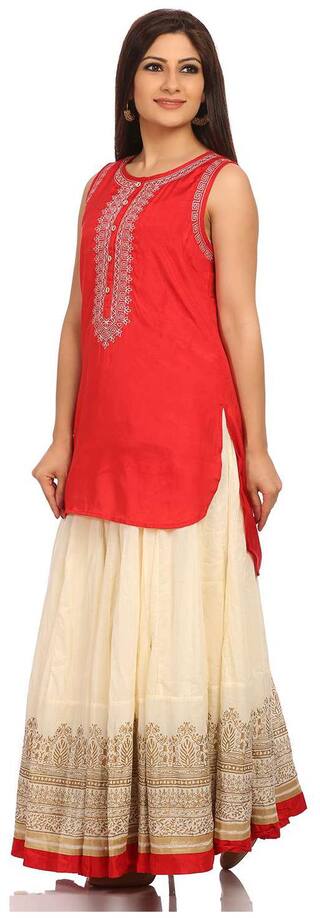 BIBA Women Red Solid Straight Kurti