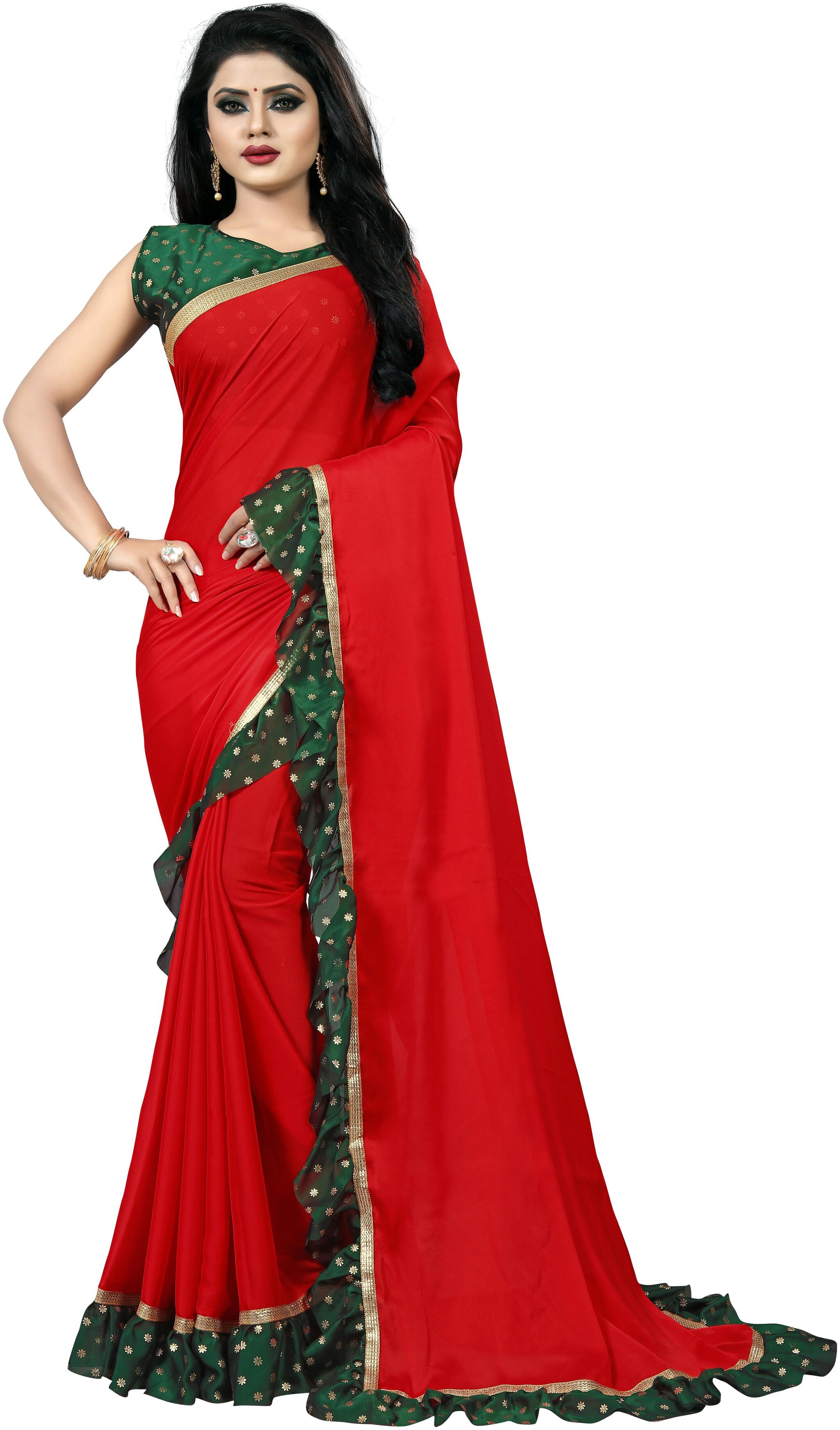 

Bigben Textile Red Solid Universal Designer Saree With blouse
