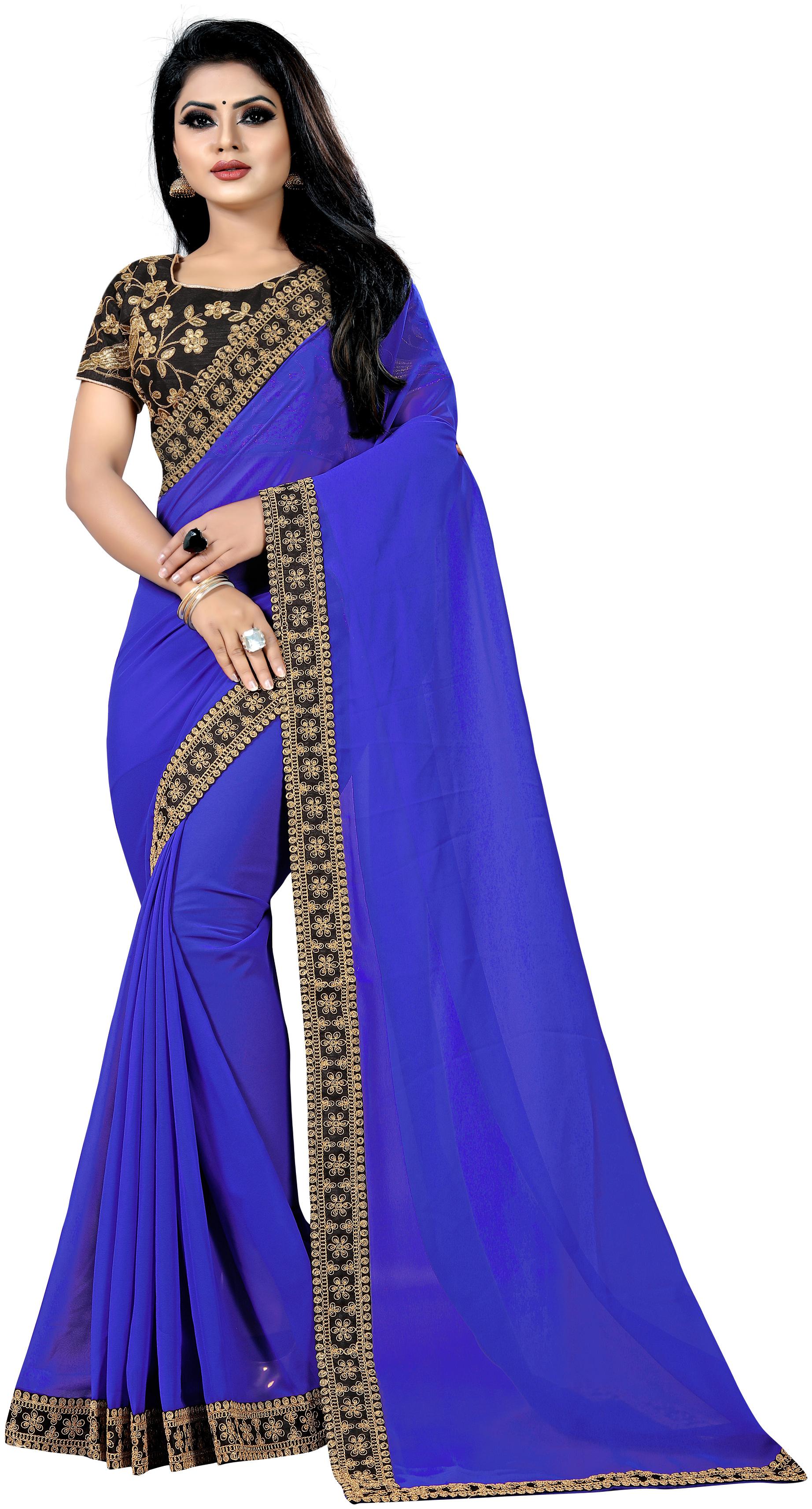 

Bigben Textile Women Georgette Partywear Saree With Blouse Blue color