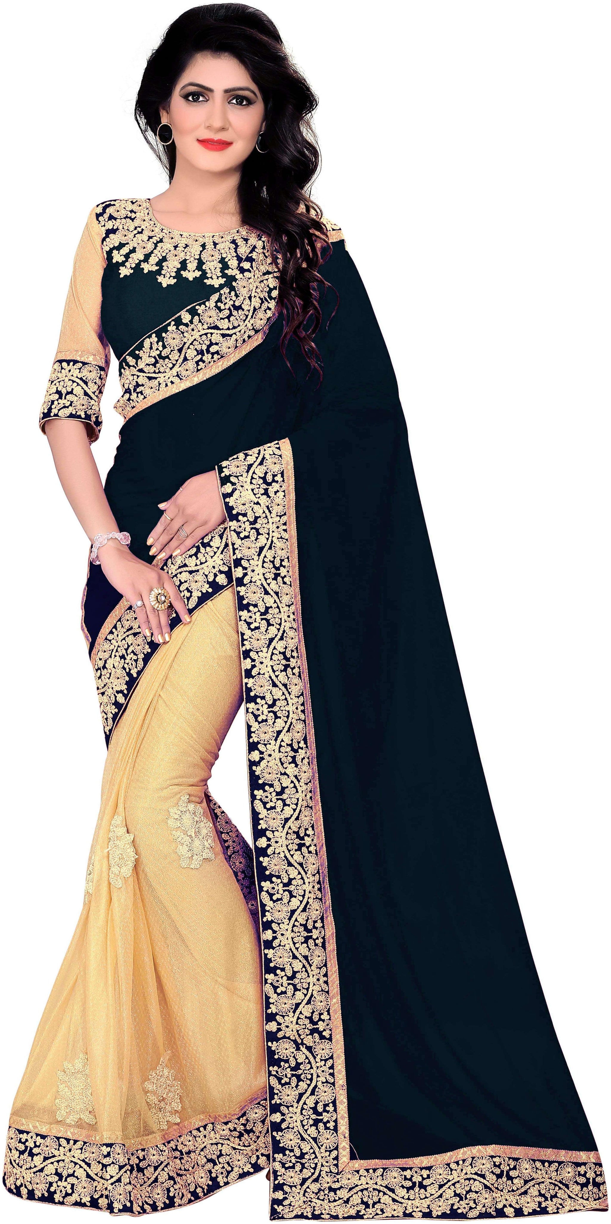 

Bigben Textile Black Georgette Lycra Saree with Blouse Piece