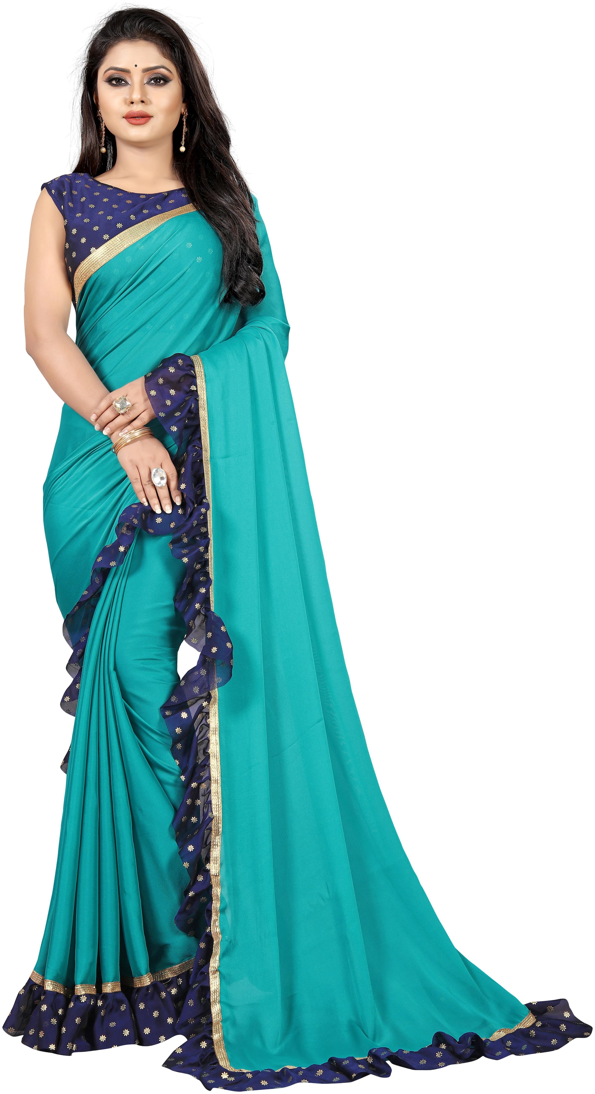 

Bigben Textile Turquoise Solid Universal Designer Saree With blouse