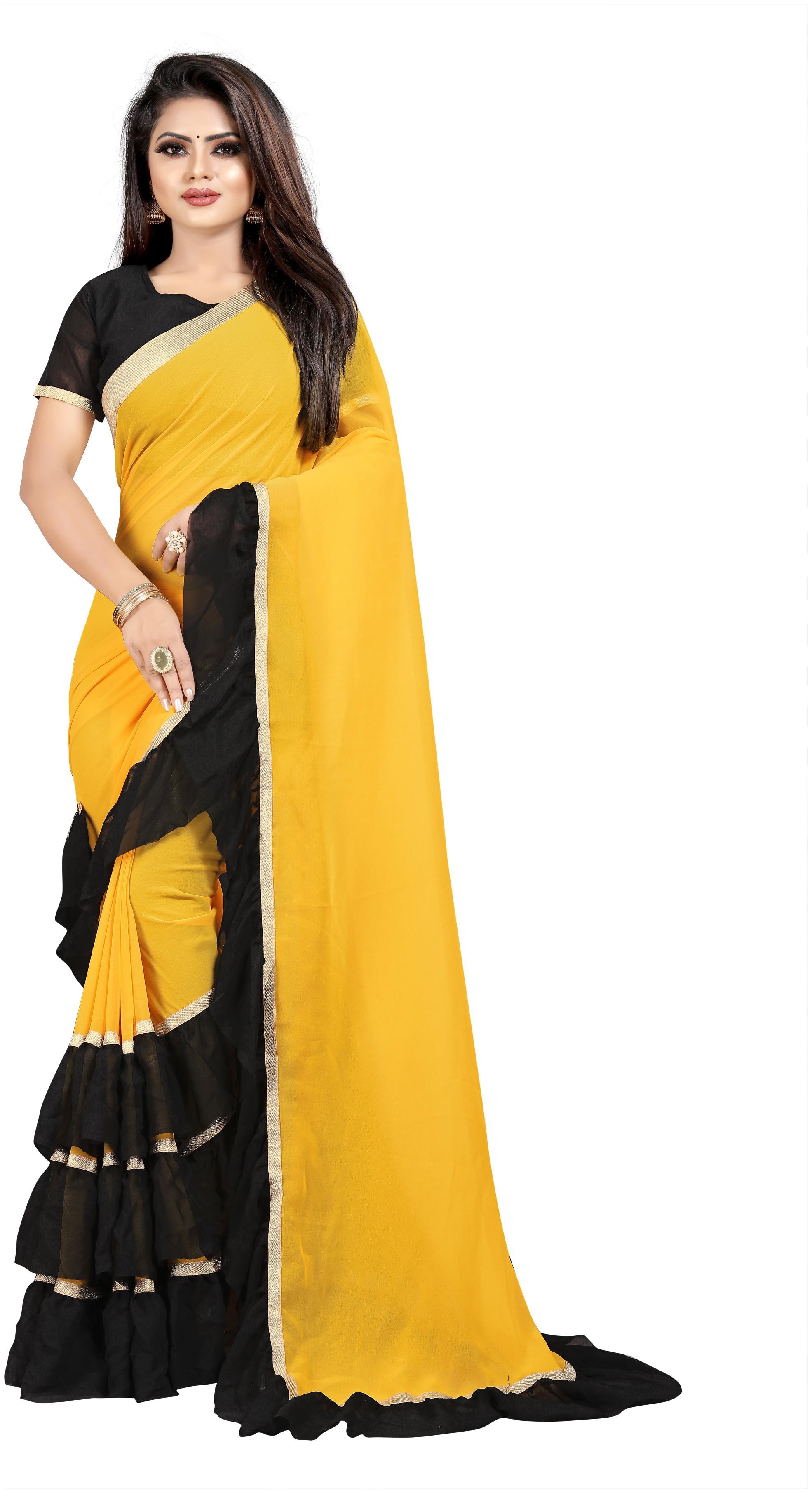 

Bigben Textile Women Georgette Saree With Blouse Yellow and Black color