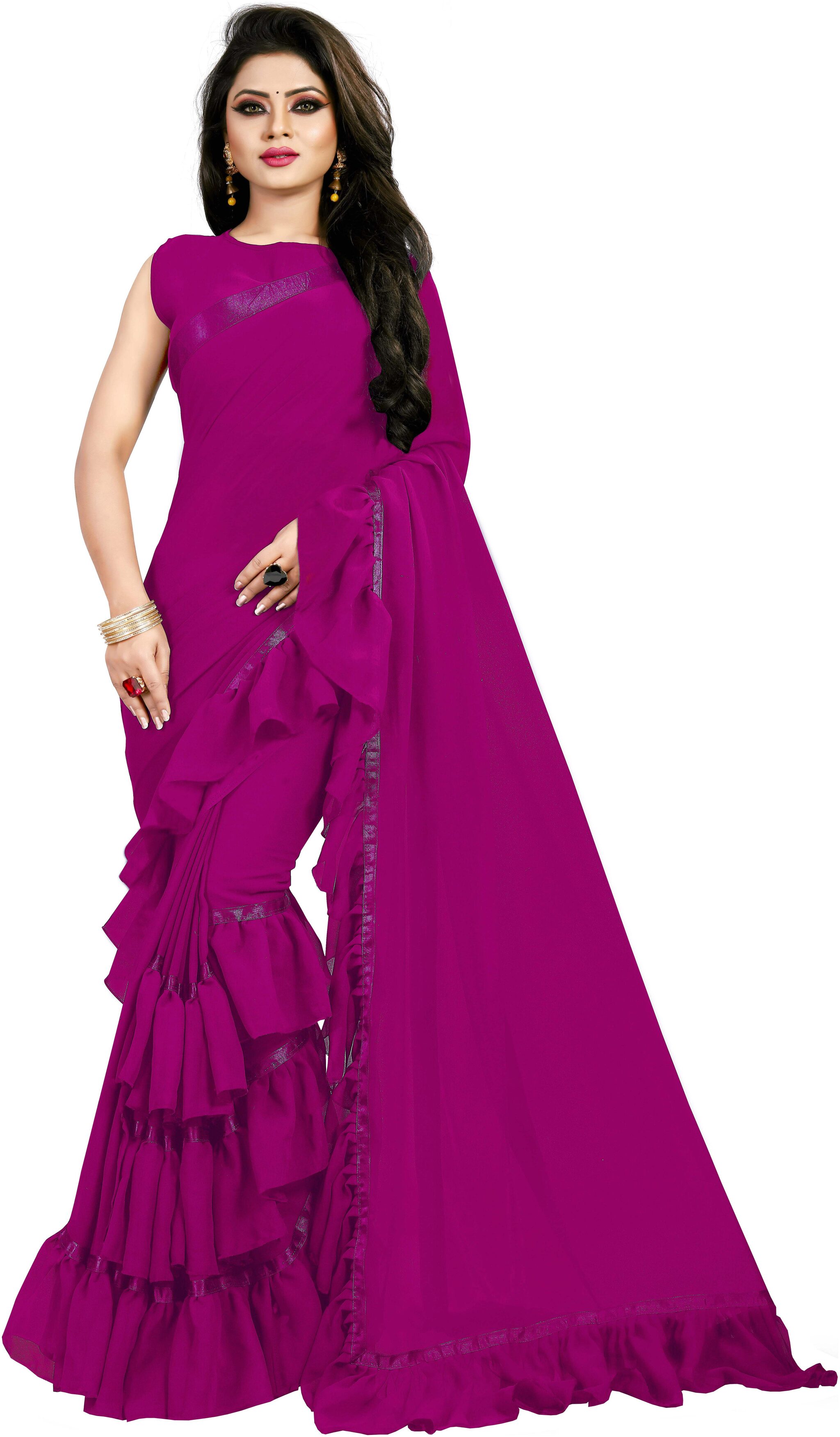 

Bigben Textile Pink Solid Universal Designer Saree With blouse