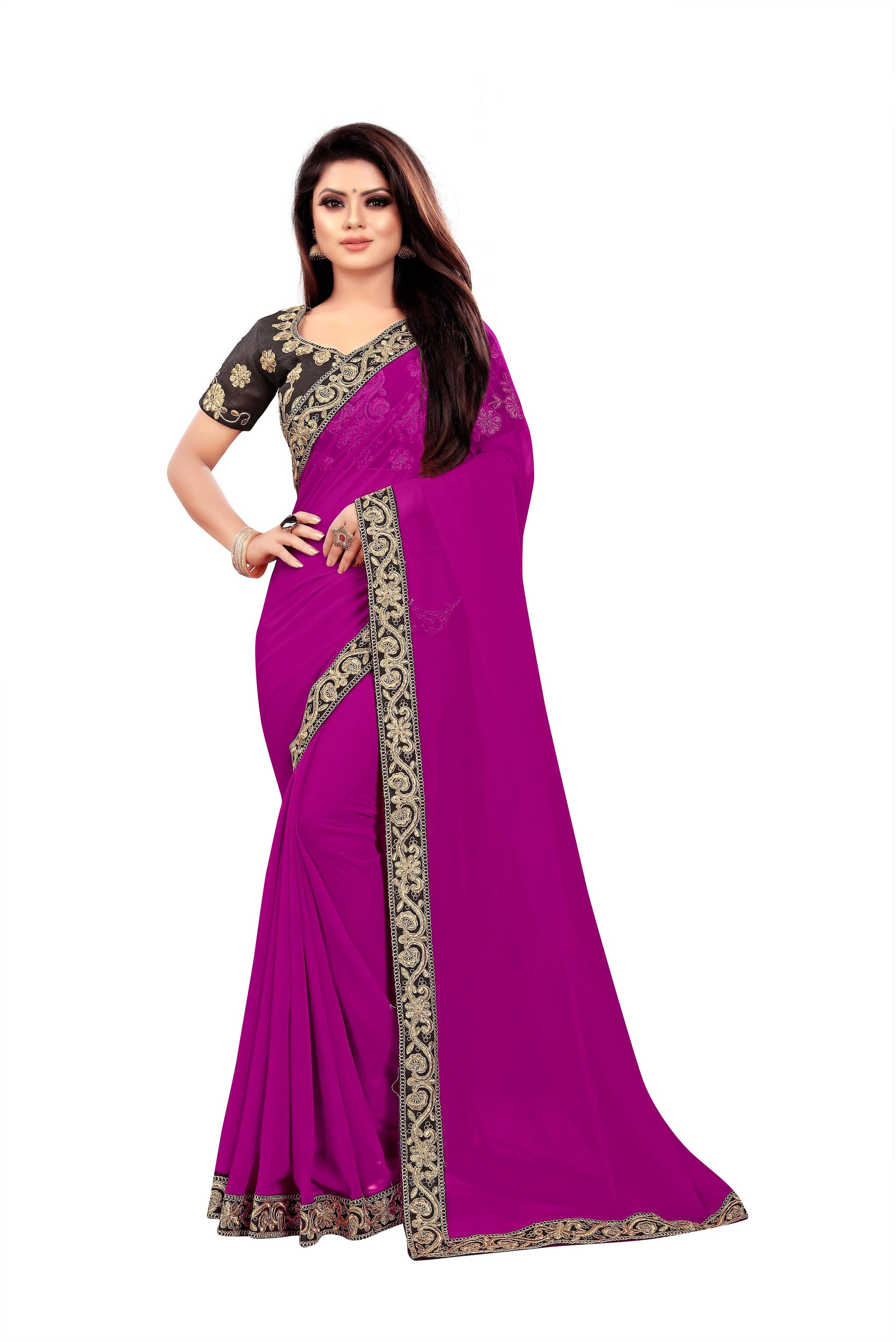 

Bigben Textile Georgette Lace work Party Wear Women Saree Purple