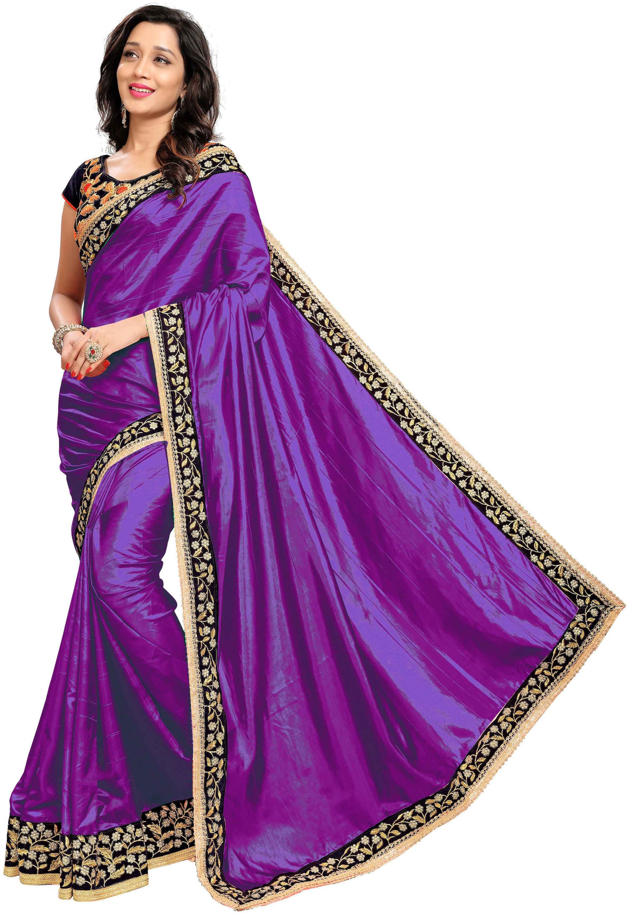 

Bigben Textile Purple Solid Universal Designer Saree With Blouse With blouse