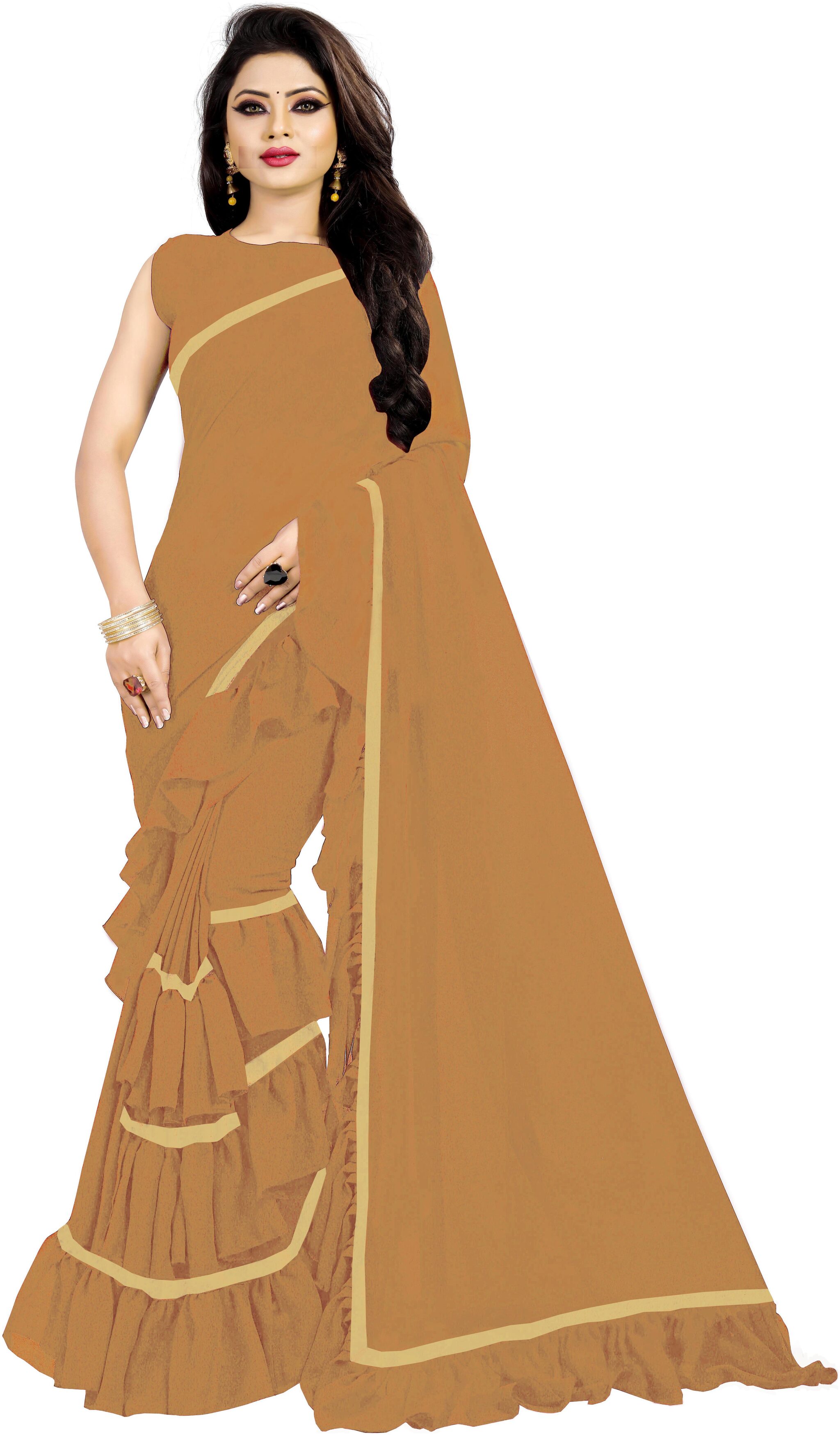 

Bigben Textile Sarees Brown Georgette Solid