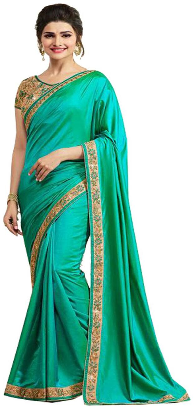 

Bigben Textile Turquoise Solid Universal Designer Saree With Blouse With blouse
