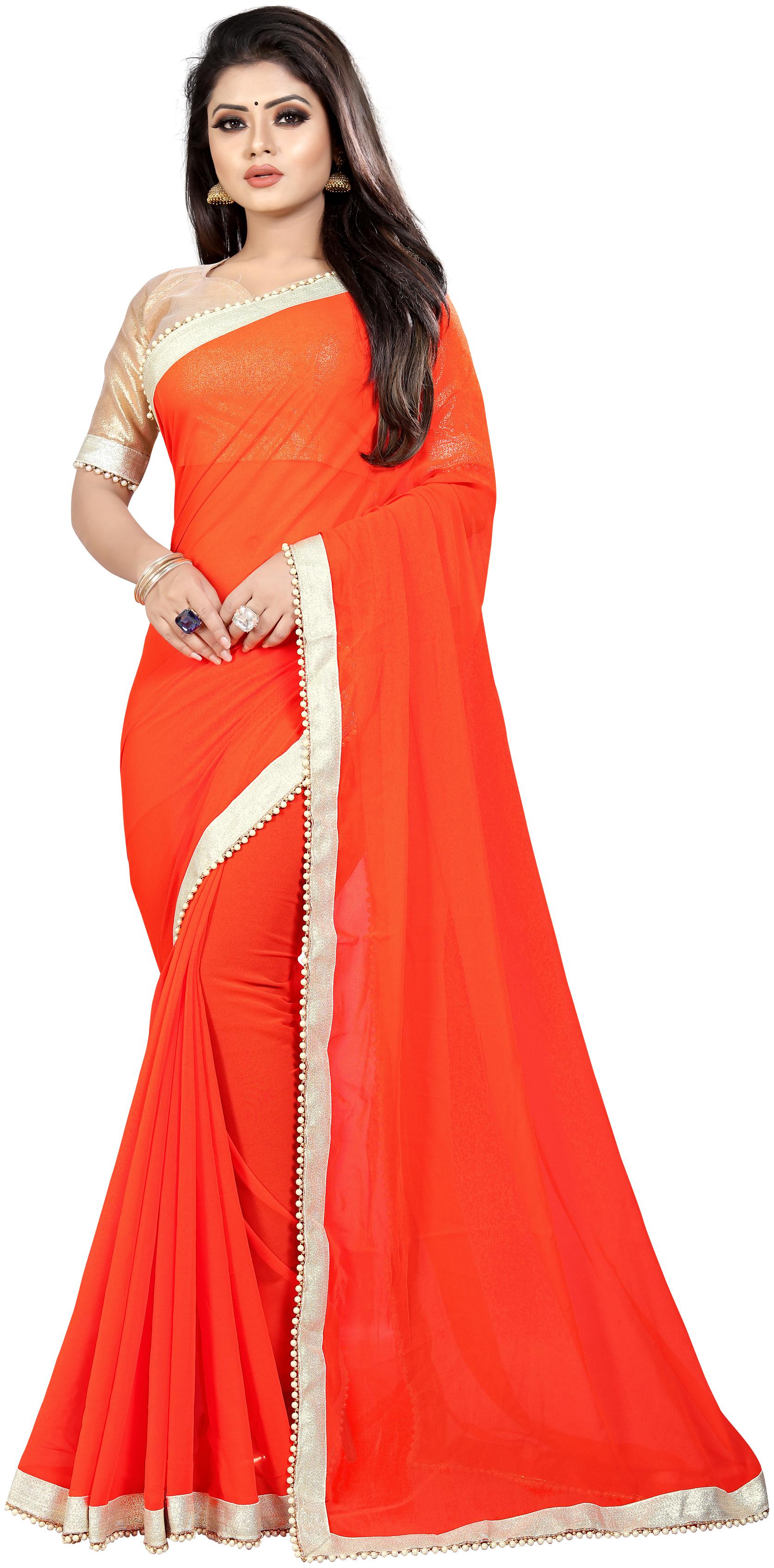

Bigben Textile Women Georgette Partywear Saree With Blouse Orange color
