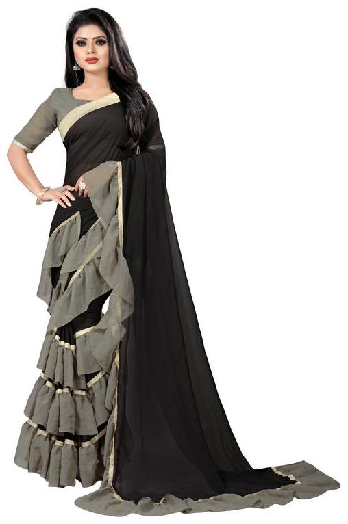 

Bigben Textile Georgette Universal Saree Black Grey