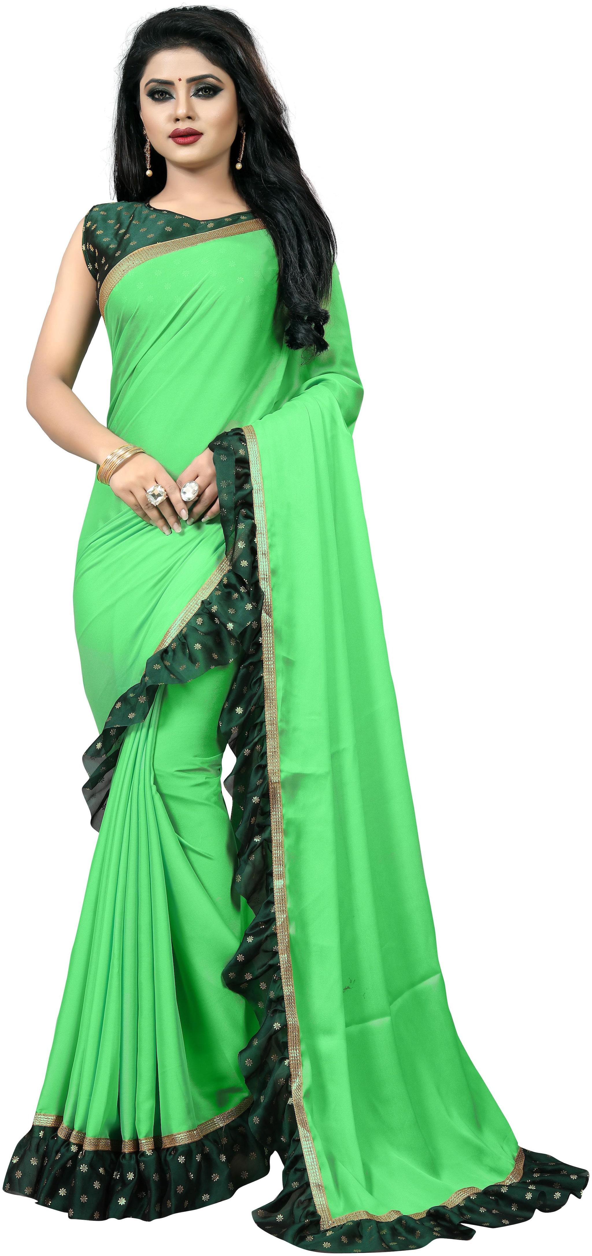 

Bigben Textile Green Solid Universal Designer Saree With Blouse With blouse