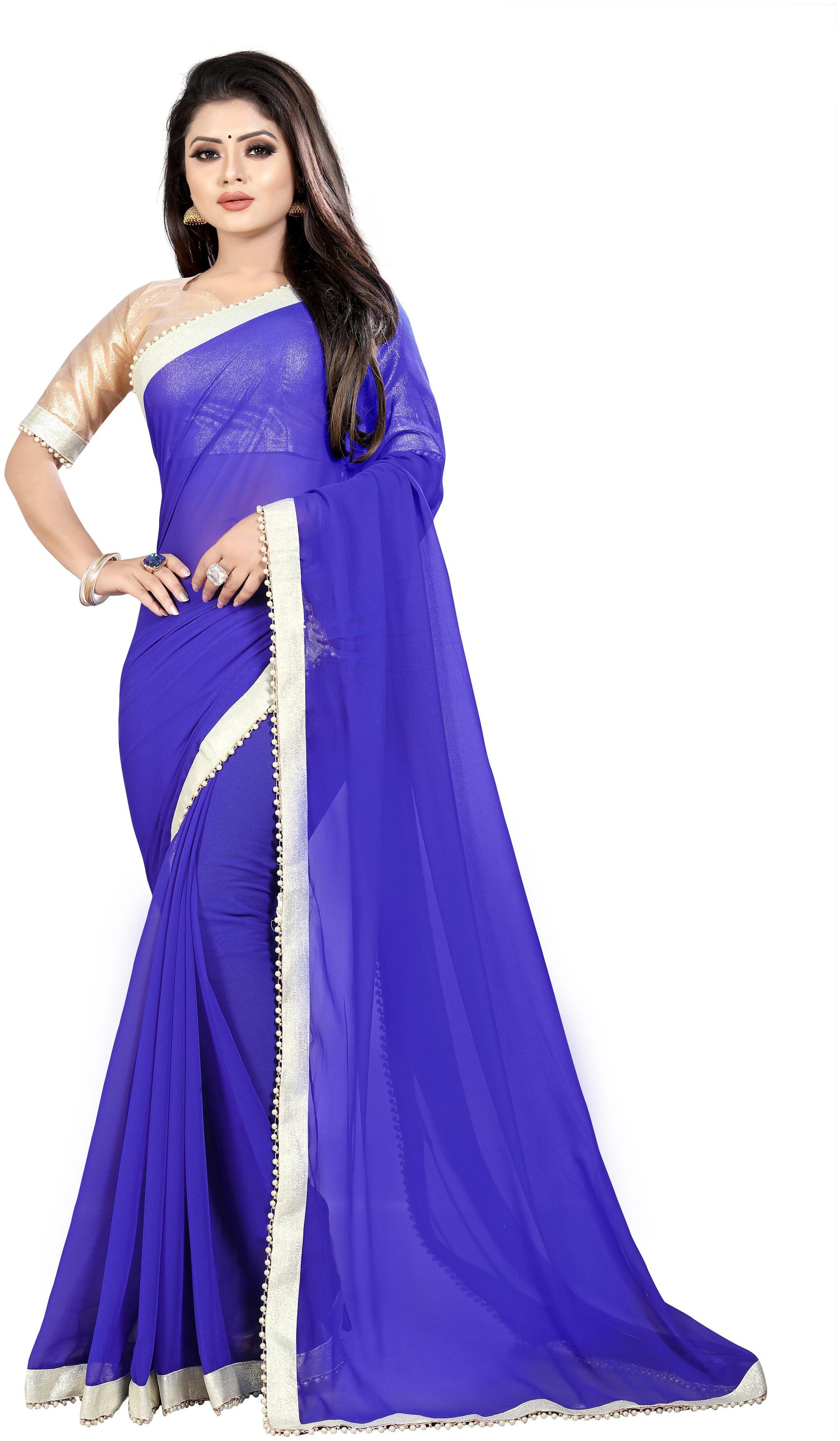 

Bigben Textile Women Georgette Partywear Saree With Blouse Blue color