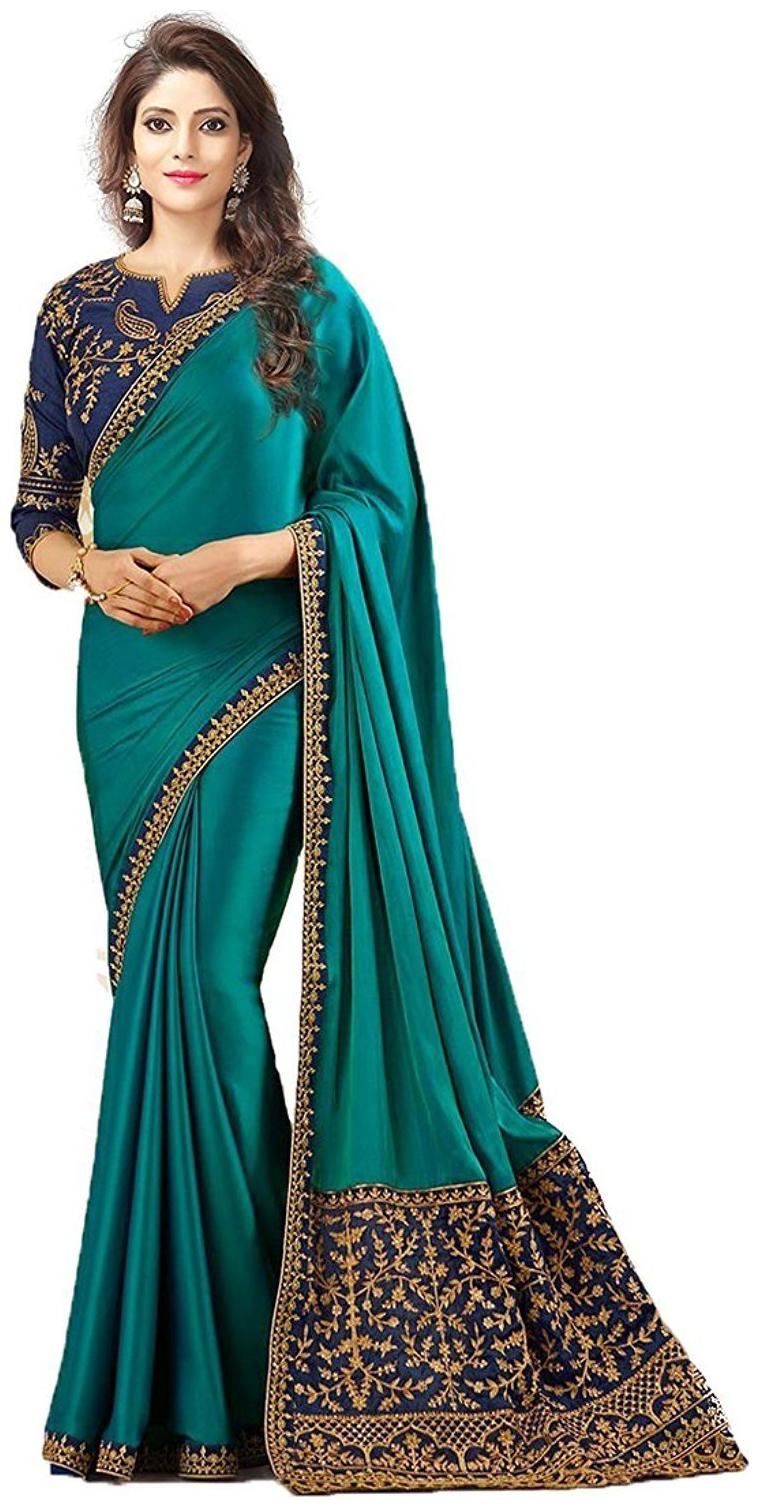 

Bigben Textile Green Embroidered Universal Designer Saree With Blouse With blouse