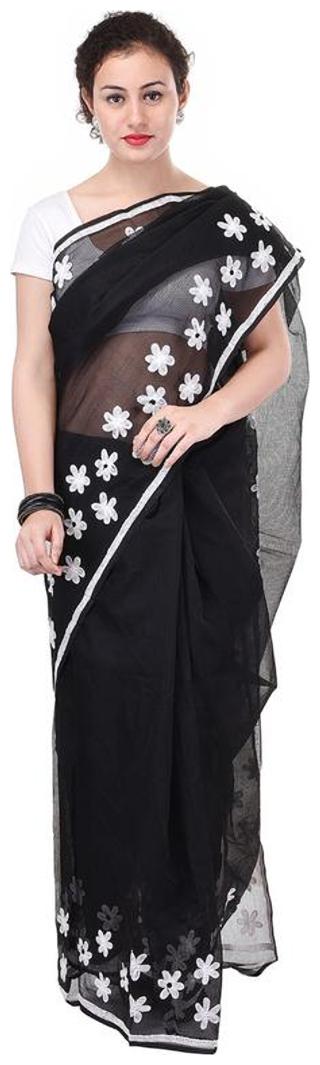 

Binori Women s Aari Work Pure Kota Supernet Cotton Saree With Blouse (Black)