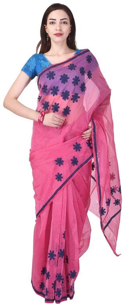 

Binori Women s Aari Work Pure Kota Supernet Cotton Saree With Blouse (Pink)