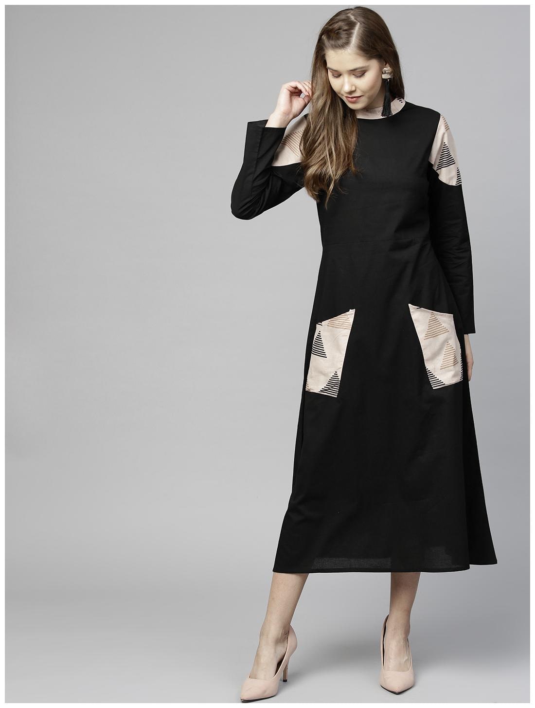 

AASI- HOUSE OF NAYO Black Solid A-line dress