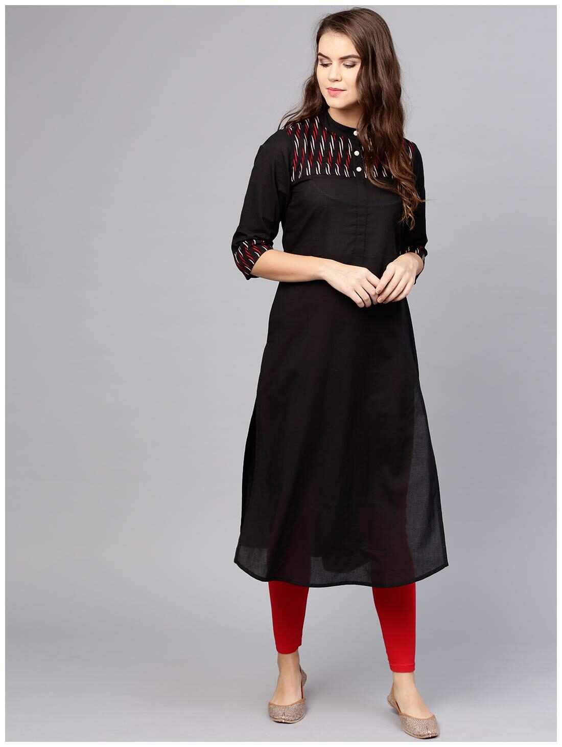 

AASI- HOUSE OF NAYO Women Black Solid Straight Kurta