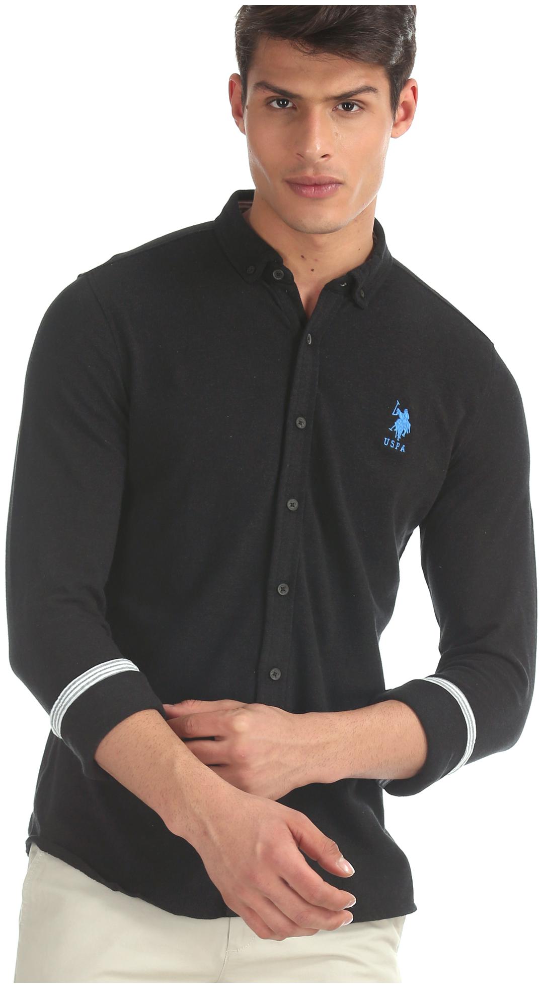 

U S Polo Assn Men Black Solid Regular Fit Casual Shirt