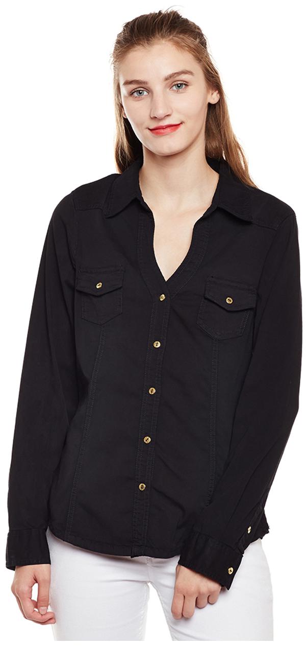 

Oxolloxo Women Black Solid Regular Fit Shirt
