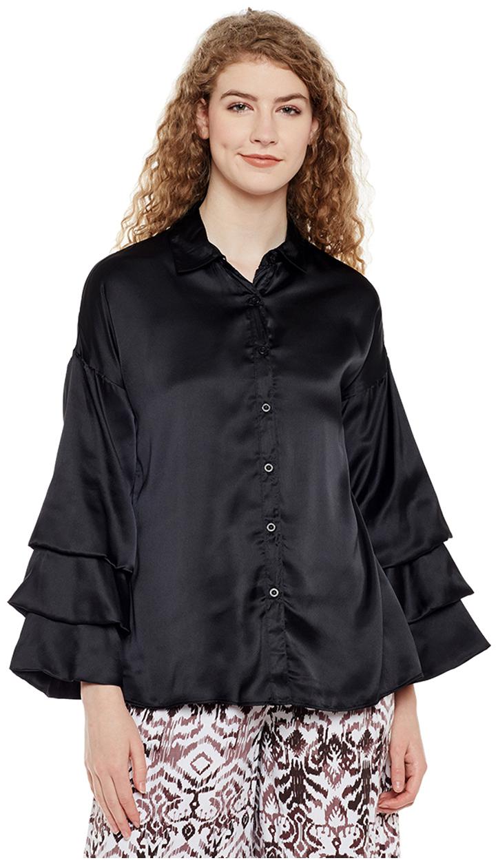 

Oxolloxo Women Black Solid Regular Fit Shirt