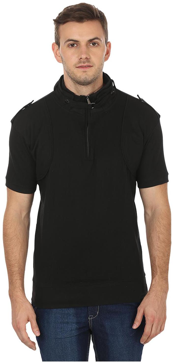 

Black Collection Stylish Flap Collar Half Sleeves T Shirt (Color Black Size M)