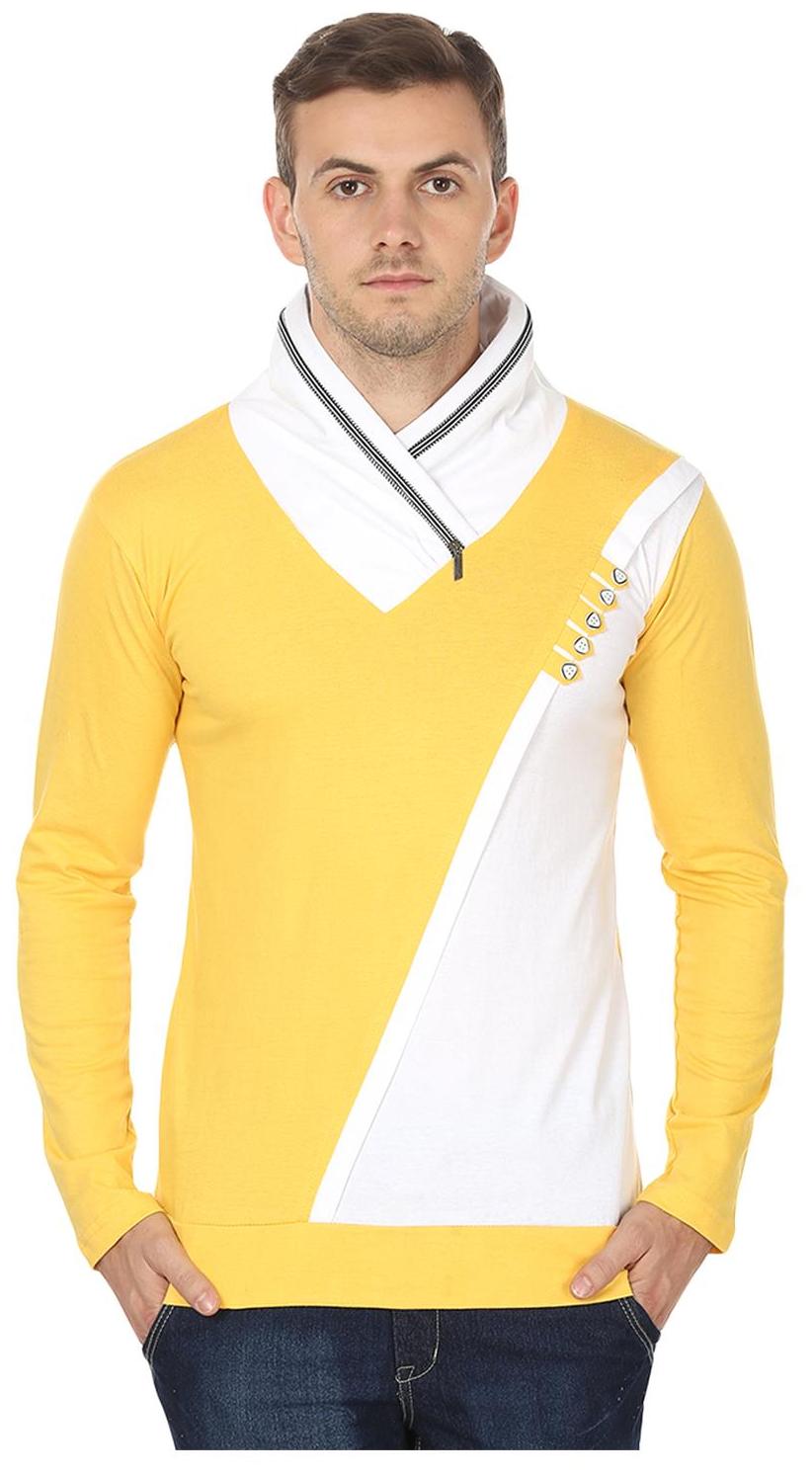 

Black Collection High Neck Solid Yellow Full Sleeves T shirt With Zip on Neck (Size L)