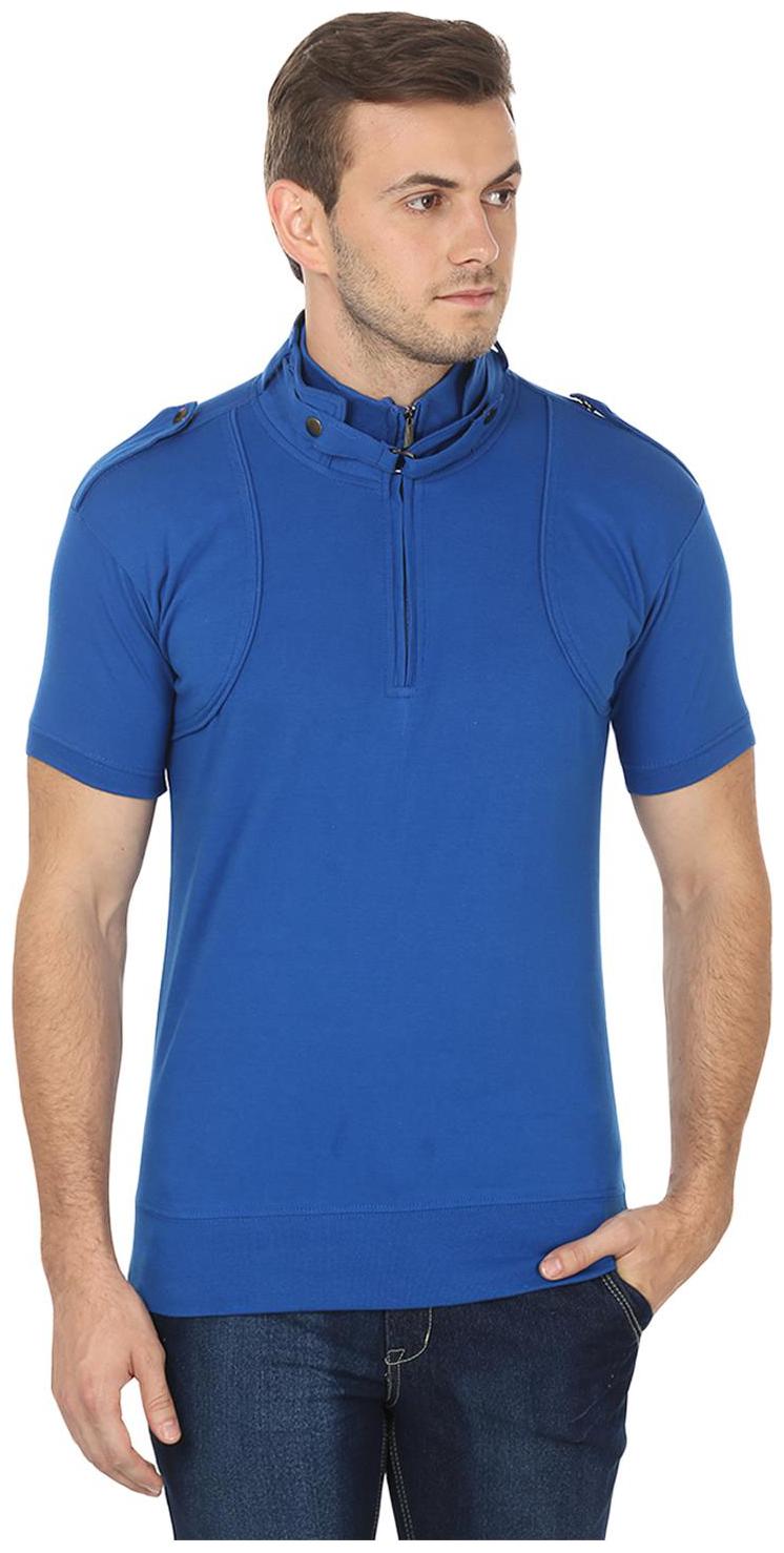 

Black Collection Stylish Flap Collar Half Sleeves T Shirt (Color Blue Size XL)