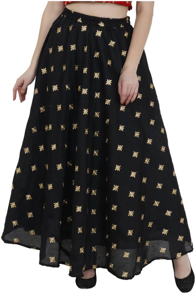 AADRIKA.COM FASHION WORLD Solid Flared skirt Maxi Skirt - Black
