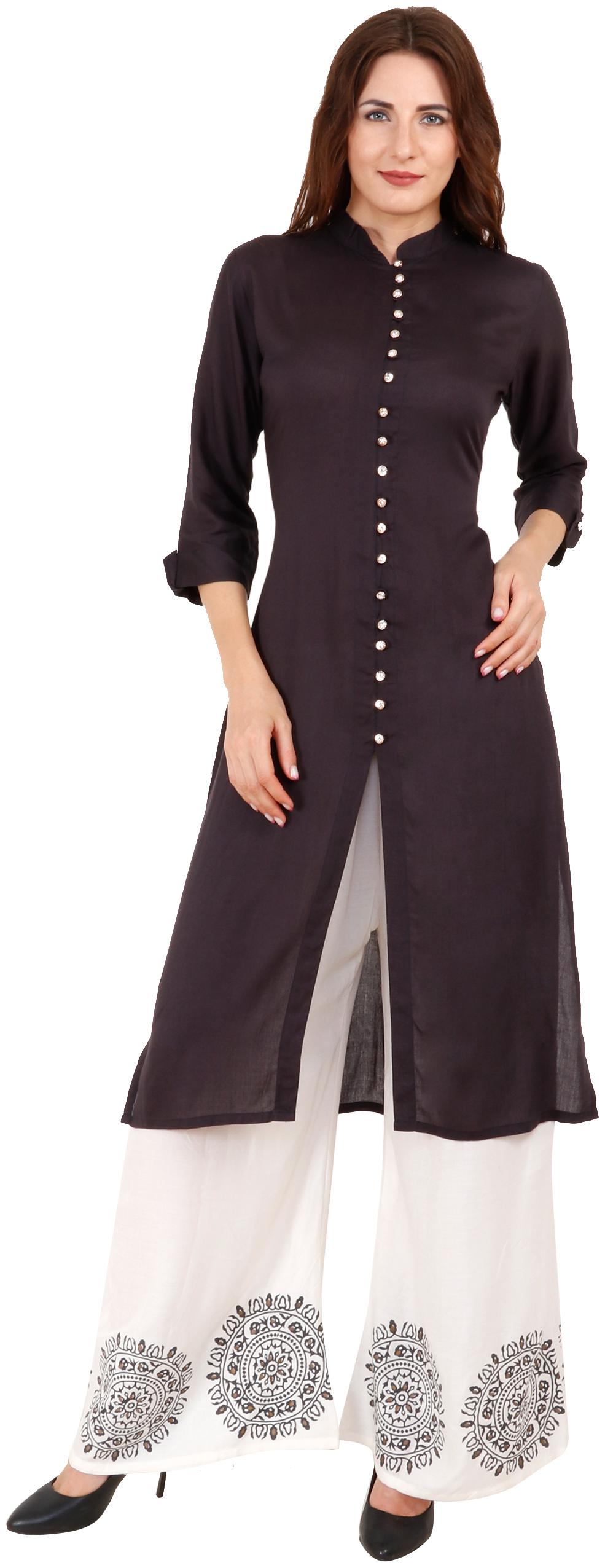 AADRIKA COM FASHION WORLD Women Black Solid Straight Kurta With Palazzo