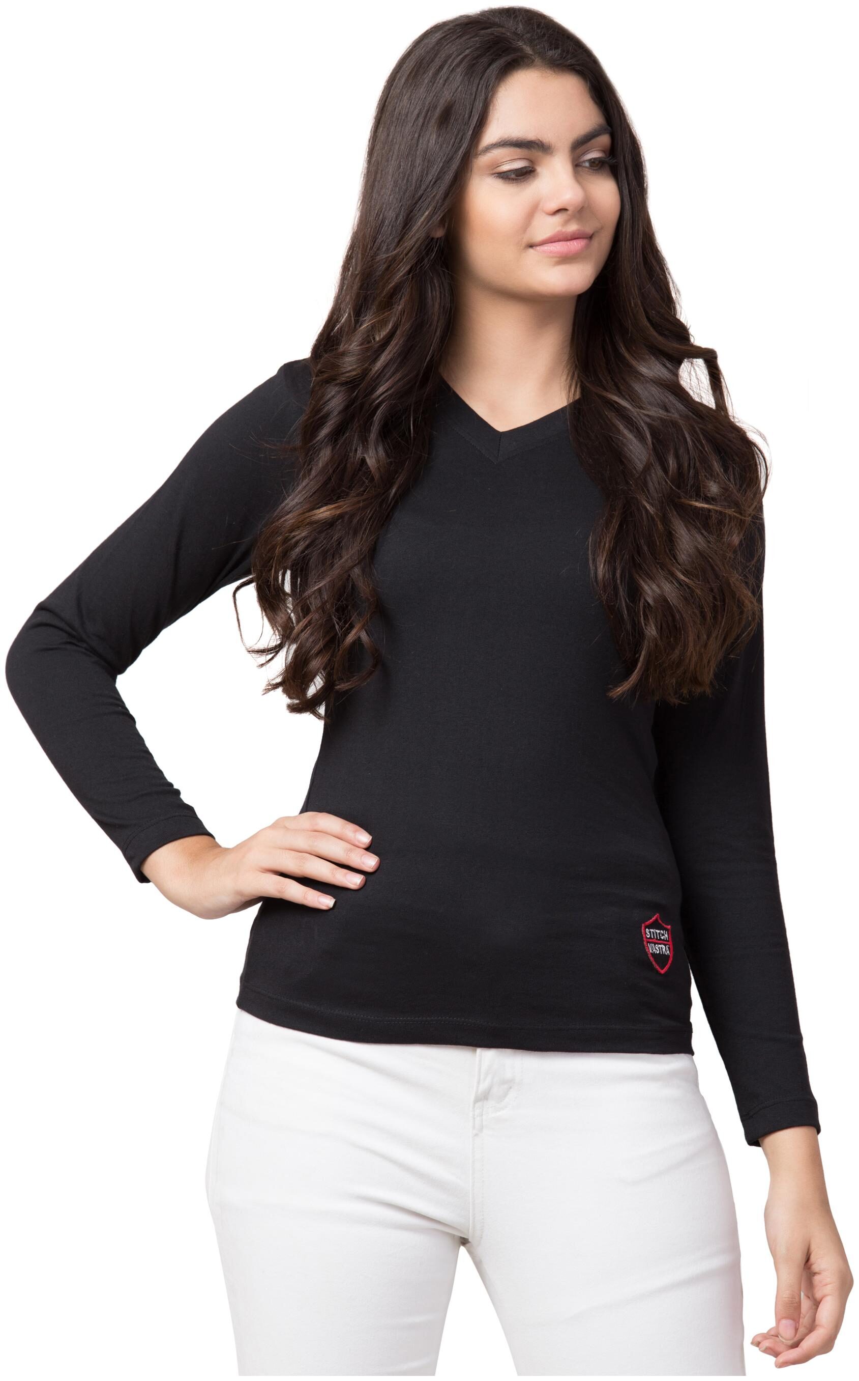 

Black Color V Neck Trendy Women s T-Shirt